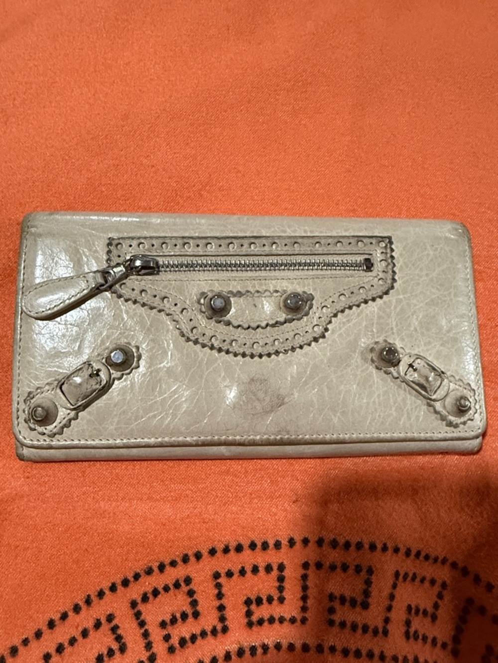 Leather Balenciaga Long Wallet - Light Beige